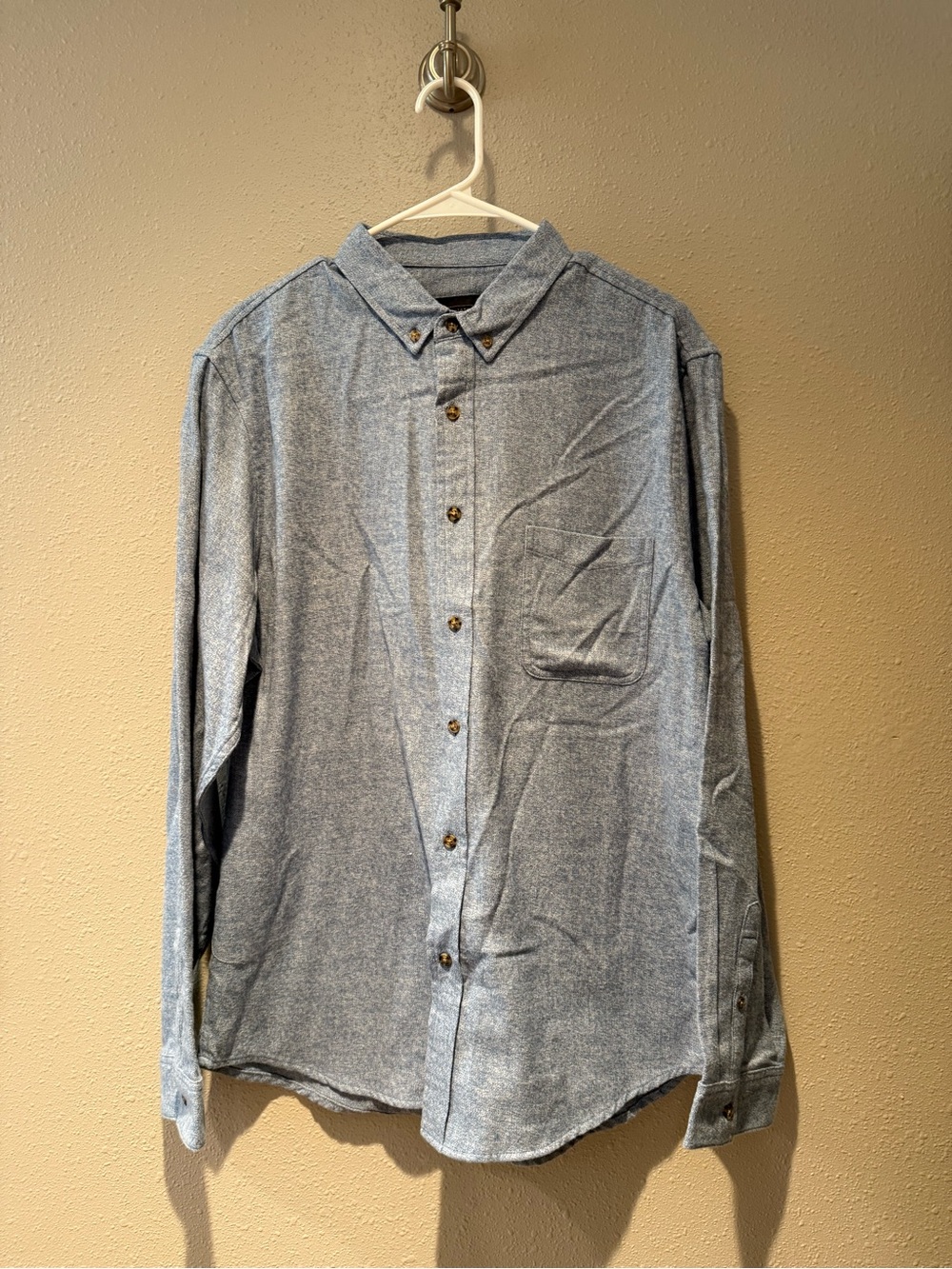 14th & Union Mens Light Blue Heathered Oxford Button Down Long Sleeve Shirt Larg